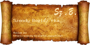 Szendy Boglárka névjegykártya